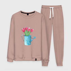 Костюм хлопковый мужской Букет тюльпанов в лейке, цвет: пыльно-розовый
