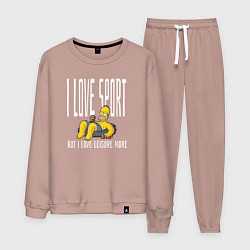 Костюм хлопковый мужской Я люблю спорт, но отдыхать люблю больше, цвет: пыльно-розовый