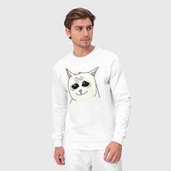 Костюм хлопковый мужской Кот мем, цвет: белый — фото 2