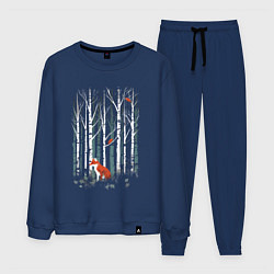 Костюм хлопковый мужской Рыжая лиса в березовом лесу, цвет: тёмно-синий