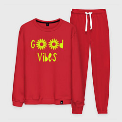 Костюм хлопковый мужской Flowers - Good vibes, цвет: красный