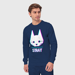Костюм хлопковый мужской Stray в стиле glitch и баги графики, цвет: тёмно-синий — фото 2