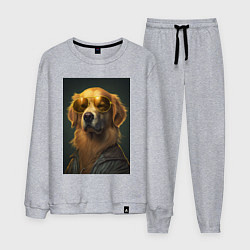 Костюм хлопковый мужской Золотистый ретривер в очках, цвет: меланж