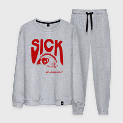 Костюм хлопковый мужской Sick i cant away from you red, цвет: меланж