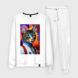 Костюм хлопковый мужской Кот в комбинезоне - нейросеть, цвет: белый