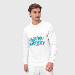 Костюм хлопковый мужской Надпись happy birthday, цвет: белый — фото 2