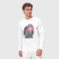 Костюм хлопковый мужской Девушка рокерша с разноцветными волосами, цвет: белый — фото 2