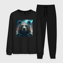 Костюм хлопковый мужской Медведь в стиле футуризм - нейросеть, цвет: черный
