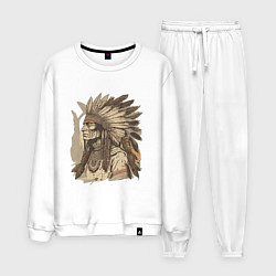 Костюм хлопковый мужской Индеец в спокойных тонах - нейросеть, цвет: белый