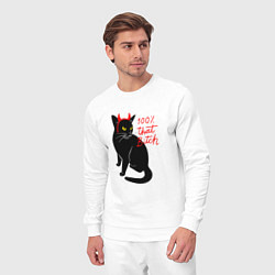 Костюм хлопковый мужской Котик с рожками и надписью, цвет: белый — фото 2