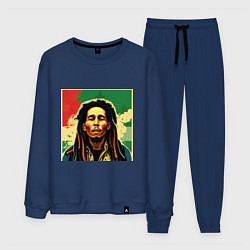 Костюм хлопковый мужской Боб Марли в красных цветах граффити, цвет: тёмно-синий