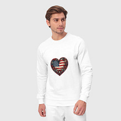 Костюм хлопковый мужской Сердце с цветами флаг США, цвет: белый — фото 2