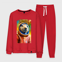 Костюм хлопковый мужской Capybara astronaut - NASA - neural network, цвет: красный