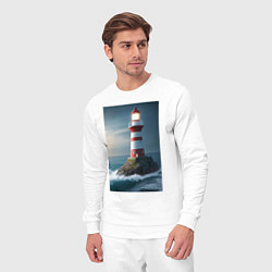 Костюм хлопковый мужской Маяк в море, цвет: белый — фото 2