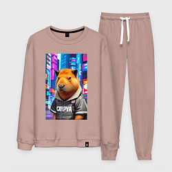 Костюм хлопковый мужской Cool capybara - urban style - neural network, цвет: пыльно-розовый