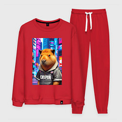 Костюм хлопковый мужской Cool capybara - urban style - neural network, цвет: красный