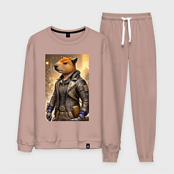 Костюм хлопковый мужской Cool capybara - steampunk - neural network, цвет: пыльно-розовый