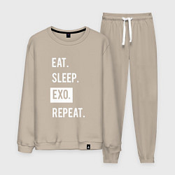 Костюм хлопковый мужской Eat Sleep EXO Repeat, цвет: миндальный