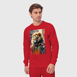 Костюм хлопковый мужской Лев в драной куртке - хиппи, цвет: красный — фото 2