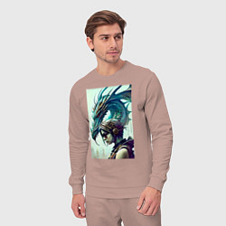 Костюм хлопковый мужской Девчонка в шлеме и дракон - киберпанк, цвет: пыльно-розовый — фото 2