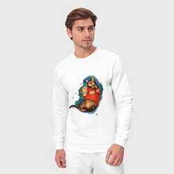 Костюм хлопковый мужской Ленивый бенгальский кот с попкорном, цвет: белый — фото 2