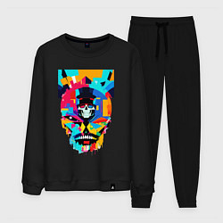 Костюм хлопковый мужской Funny skull - pop art, цвет: черный