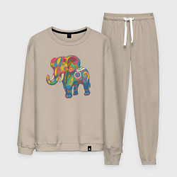 Костюм хлопковый мужской Разноцветный слоник, цвет: миндальный