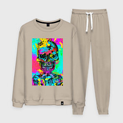 Костюм хлопковый мужской Cool skull - pop art - vogue, цвет: миндальный