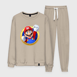 Костюм хлопковый мужской Марио значок, цвет: миндальный
