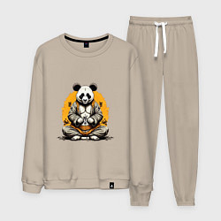 Костюм хлопковый мужской Панда на медитации, цвет: миндальный