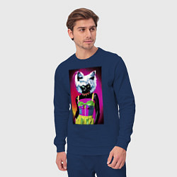 Костюм хлопковый мужской Cat fashionista - pop art - neural network, цвет: тёмно-синий — фото 2