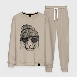 Костюм хлопковый мужской Львица в солнечных очках, цвет: миндальный