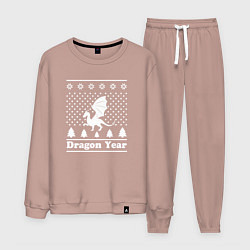 Костюм хлопковый мужской Sweater dragon year, цвет: пыльно-розовый