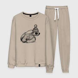 Костюм хлопковый мужской Медоед стильный, цвет: миндальный