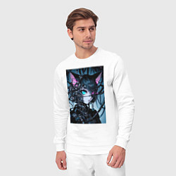 Костюм хлопковый мужской Cyber cat - ai art, цвет: белый — фото 2