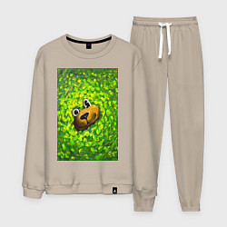 Костюм хлопковый мужской Мишка в яркой зелени, цвет: миндальный