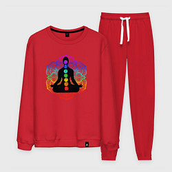 Костюм хлопковый мужской Символ йоги - символы чакры, цвет: красный
