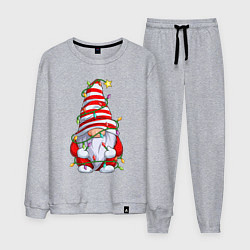 Костюм хлопковый мужской Новогодний гном с гирляндой, цвет: меланж