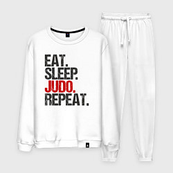 Костюм хлопковый мужской Eat sleep judo repeat, цвет: белый