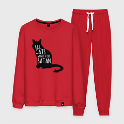 Костюм хлопковый мужской Все кошки работают на сатану, цвет: красный