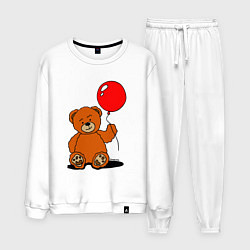 Костюм хлопковый мужской Плюшевый медведь с воздушным шариком, цвет: белый