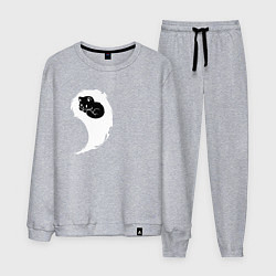 Костюм хлопковый мужской Инь ян белый парная, цвет: меланж