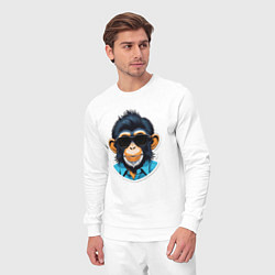Костюм хлопковый мужской Портрет обезьяны в темных очках, цвет: белый — фото 2