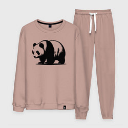 Костюм хлопковый мужской Стоящая чёрная панда, цвет: пыльно-розовый