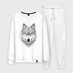 Костюм хлопковый мужской Волк с оберегом, цвет: белый