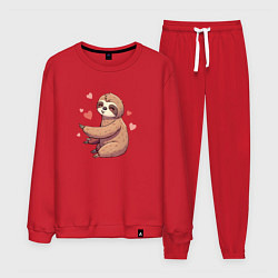 Костюм хлопковый мужской Мальчик ленивец, цвет: красный