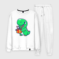 Костюм хлопковый мужской Динозавр с подарком, цвет: белый