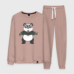 Костюм хлопковый мужской Панда с нунчаками, цвет: пыльно-розовый