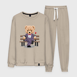 Костюм хлопковый мужской Плюшевый медвежонок на свидании, цвет: миндальный