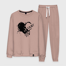 Костюм хлопковый мужской Сердце череп крест, цвет: пыльно-розовый